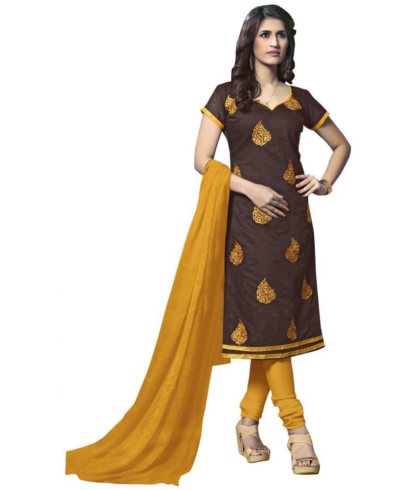     			Aika - Unstitched Brown Chanderi Dress Material ( Pack of 1 )