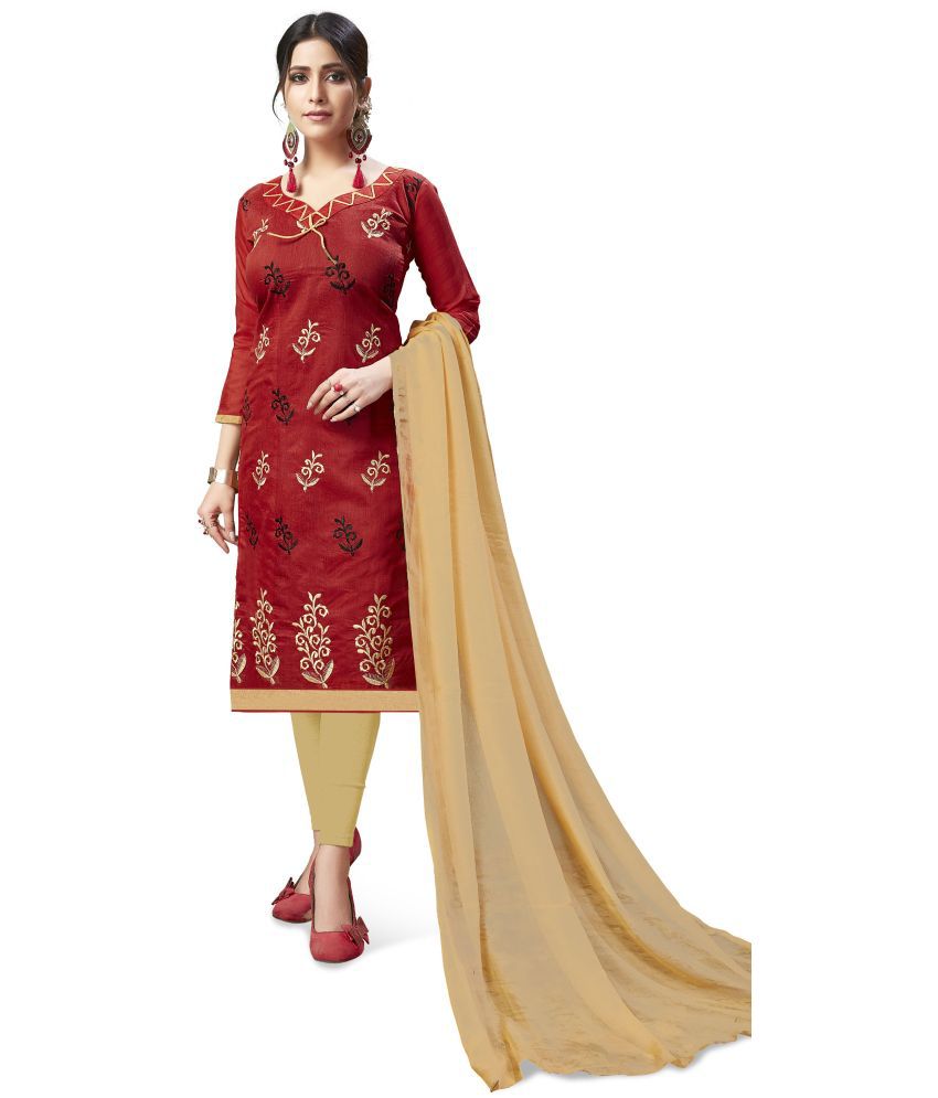     			Aika - Unstitched Maroon Chanderi Dress Material ( Pack of 1 )