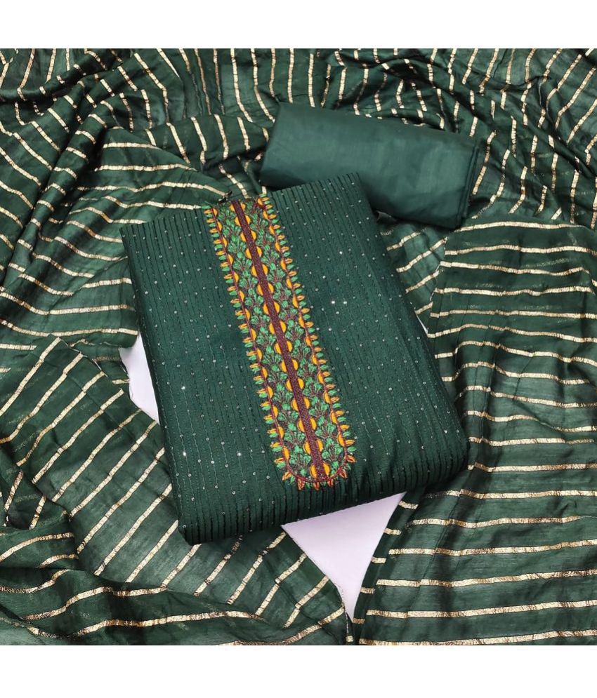     			Apnisha - Unstitched Green Chanderi Dress Material ( Pack of 1 )