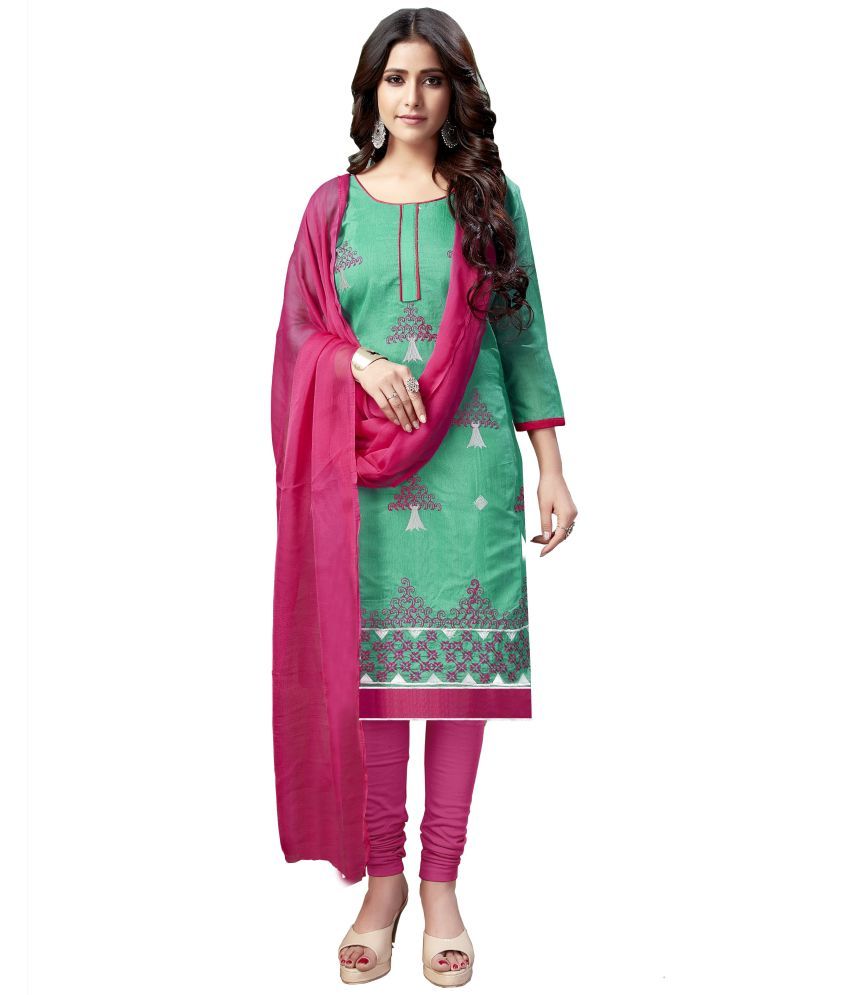     			Apnisha - Unstitched Green Chanderi Dress Material ( Pack of 1 )