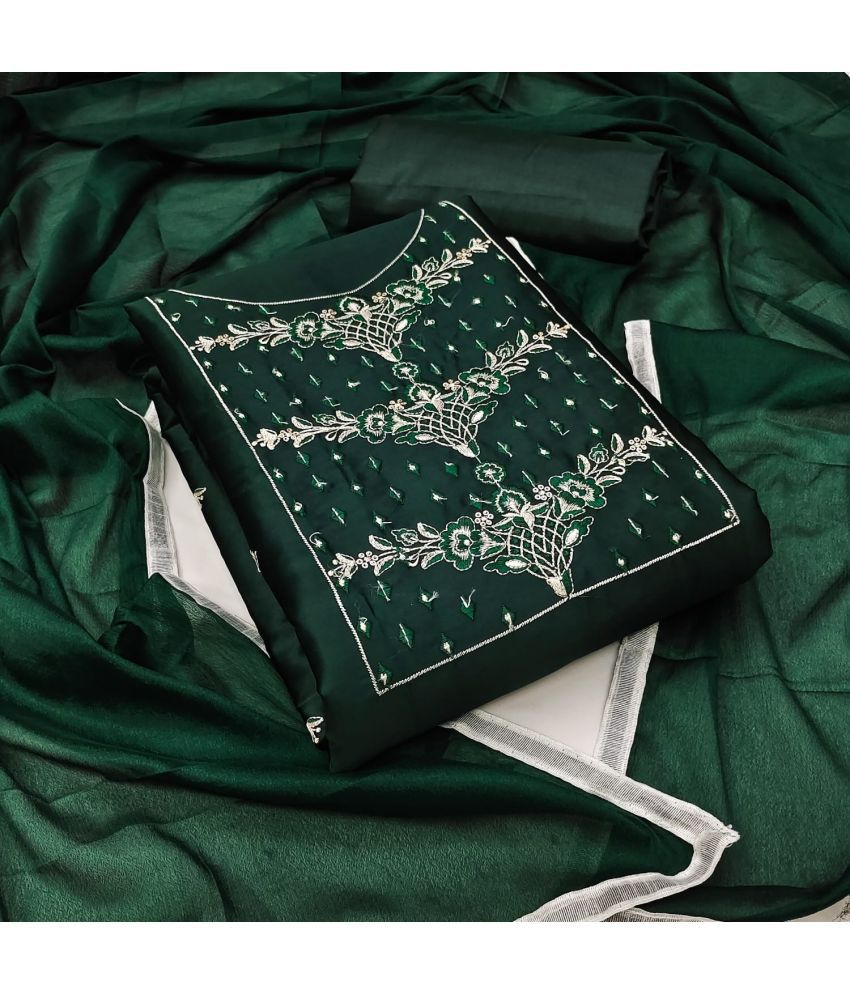     			Apnisha - Unstitched Green Silk Dress Material ( Pack of 1 )