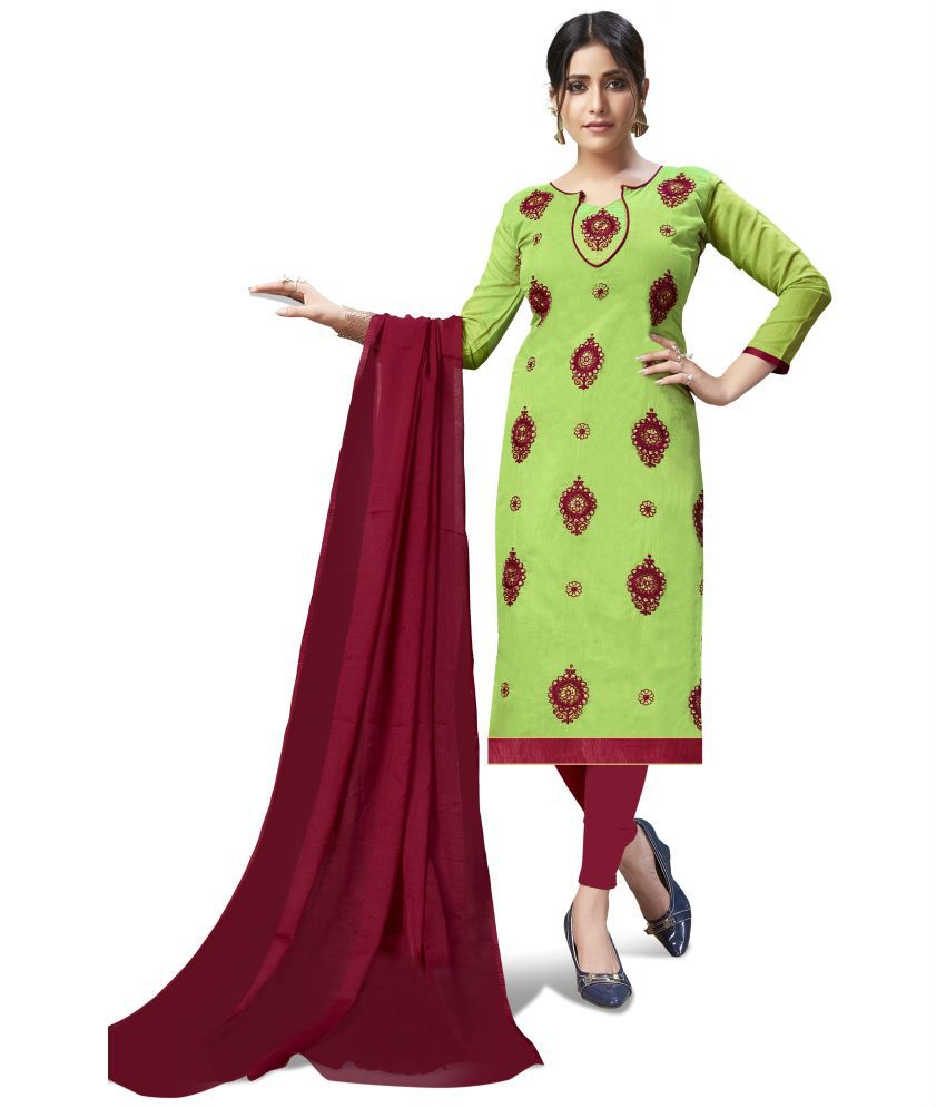     			Apnisha - Unstitched Lime Green Chanderi Dress Material ( Pack of 1 )
