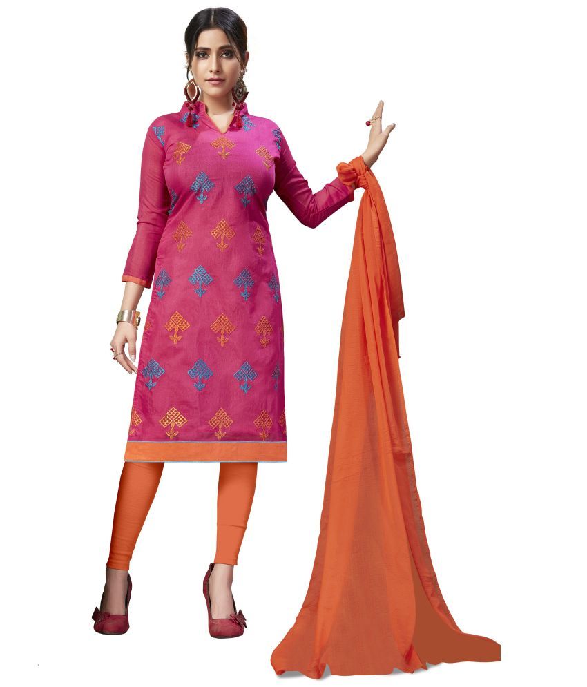     			Apnisha - Unstitched Pink Chanderi Dress Material ( Pack of 1 )