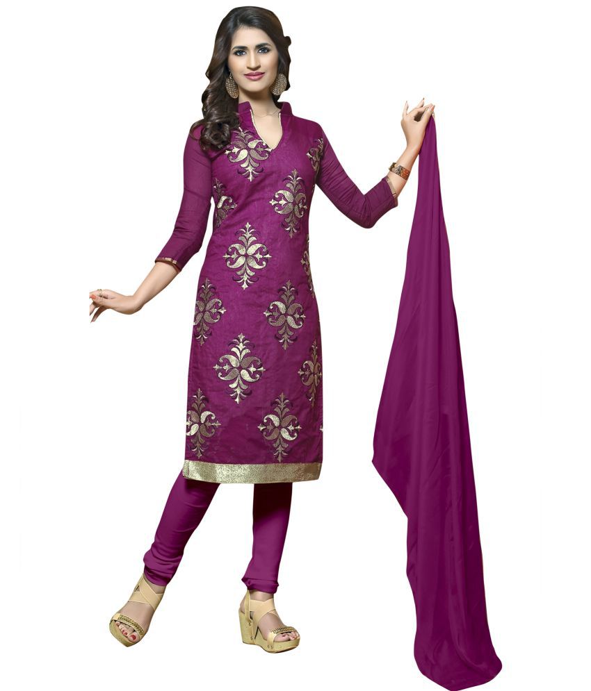     			Apnisha - Unstitched Purple Chanderi Dress Material ( Pack of 1 )