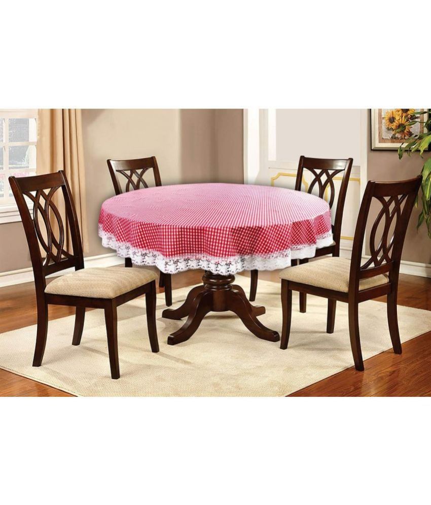     			HOMETALES Checks PVC 4 Seater Round Table Cover ( 152 x 152 ) cm Pack of 1 Pink