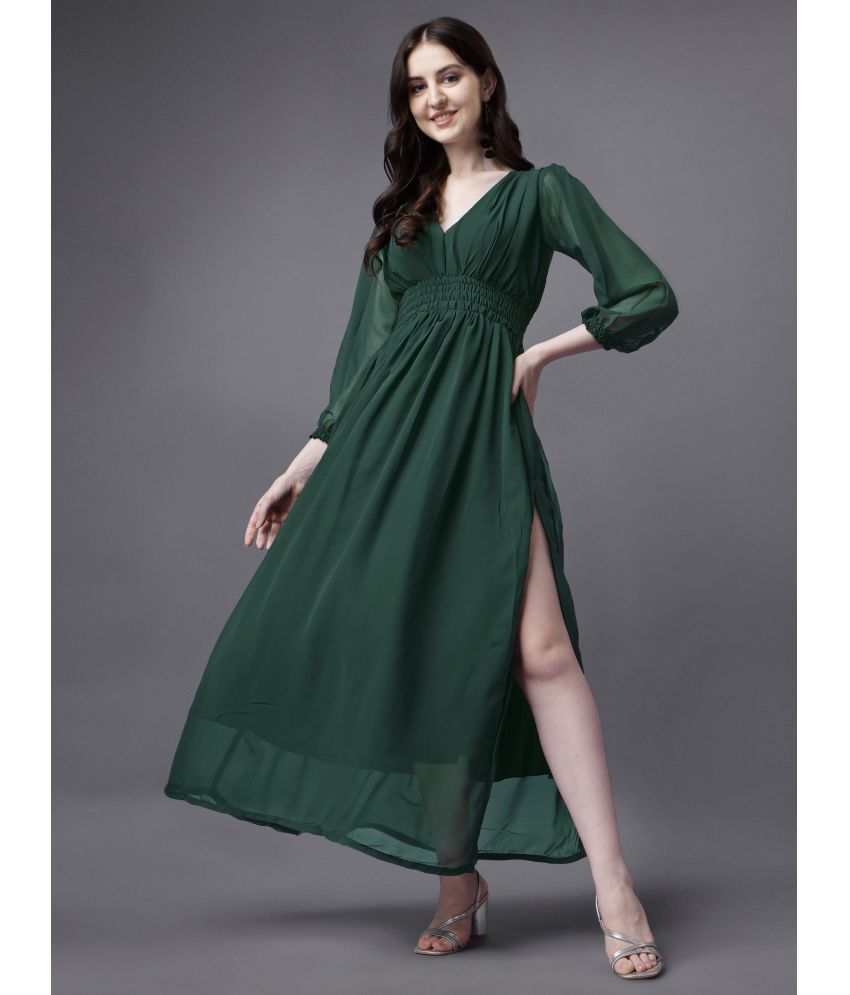     			JASH CREATION - Green Georgette Women's Side Slit Dress ( Pack of 1 )