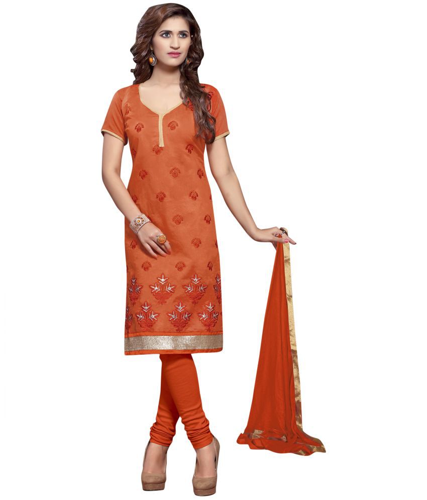     			JULEE - Unstitched Orange Chanderi Dress Material ( Pack of 1 )