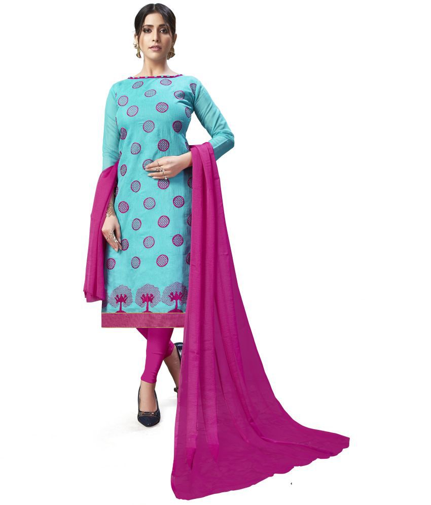     			JULEE - Unstitched Turquoise Chanderi Dress Material ( Pack of 1 )