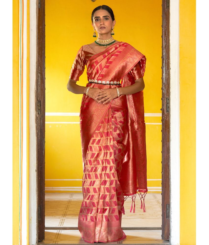     			Janasya - Pink Organza Saree With Blouse Piece ( Pack of 1 )