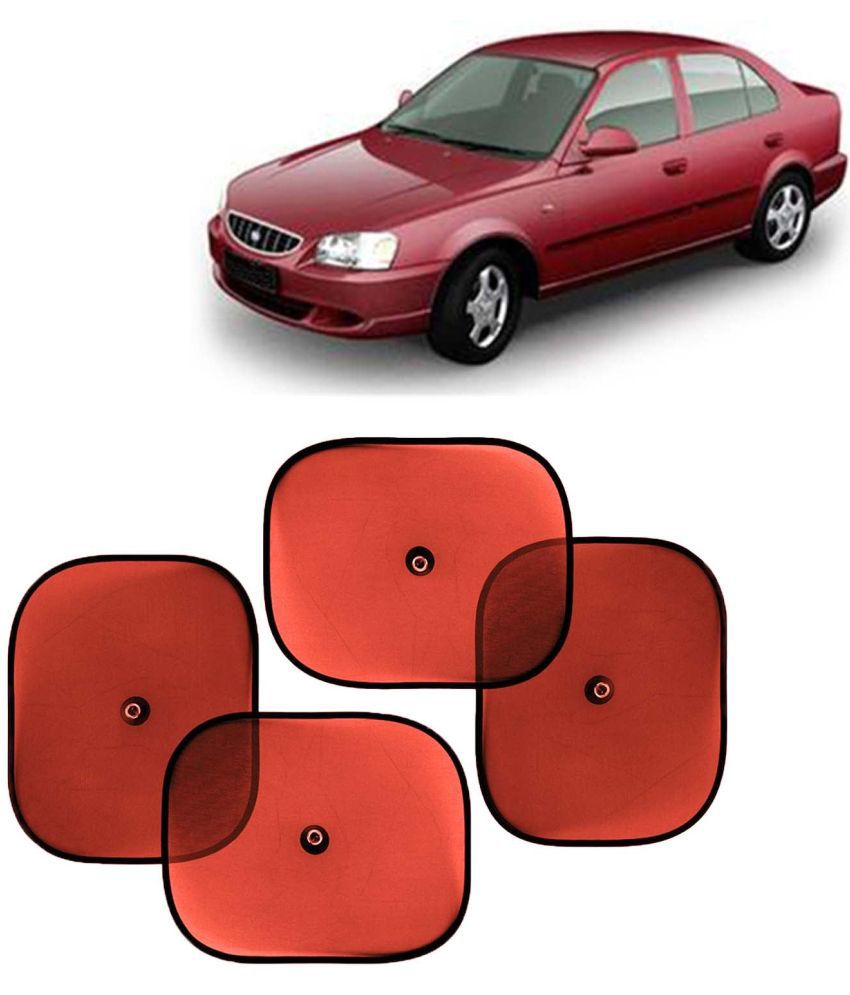     			Kingsway Car Window Curtain Sticky Sun Shades for Hyundai Accent, 1999 - 2016 Model, Universal Fit Sunshades for Side Window, Rear Window, Color : Red, 4 Pieces