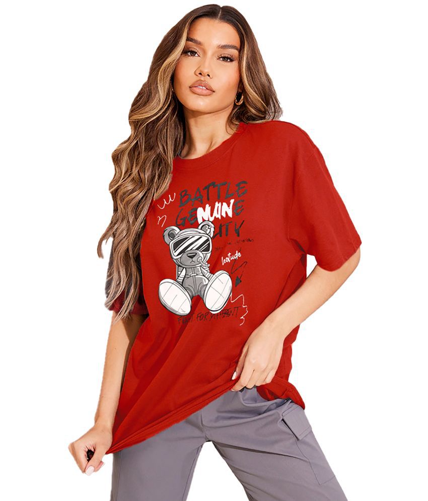     			Leotude - Red Cotton Blend Oversized Women's T-Shirt ( Pack of 1 )