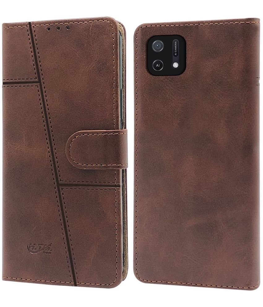     			NBOX - Brown Flip Cover Artificial Leather Compatible For Oppo A16E ( Pack of 1 )