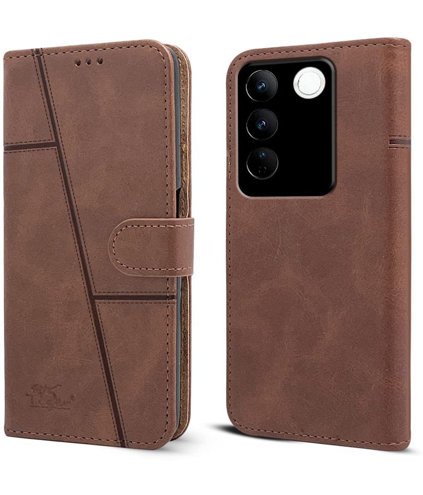     			NBOX - Brown Flip Cover Artificial Leather Compatible For Vivo V27 ( Pack of 1 )
