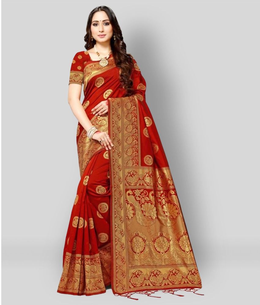     			NENCY FASHION - Red Banarasi Silk Saree With Blouse Piece ( Pack of 1 )