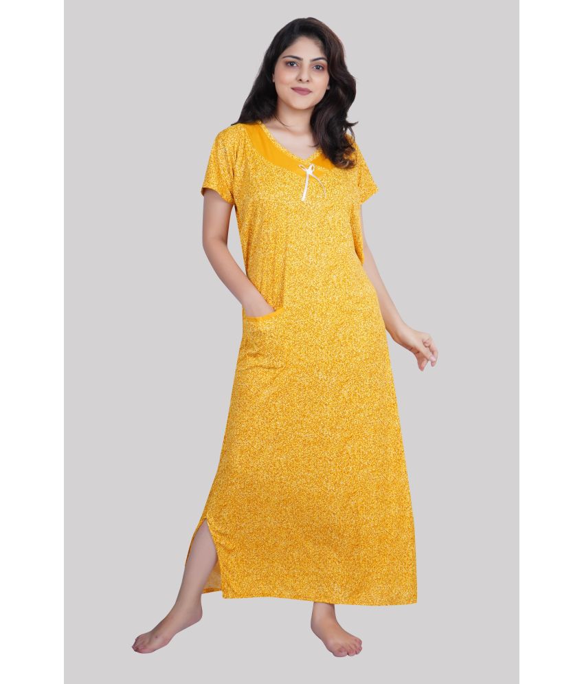     			PURSA - Mustard Satin Women's Nightwear Nighty & Night Gowns ( Pack of 1 )