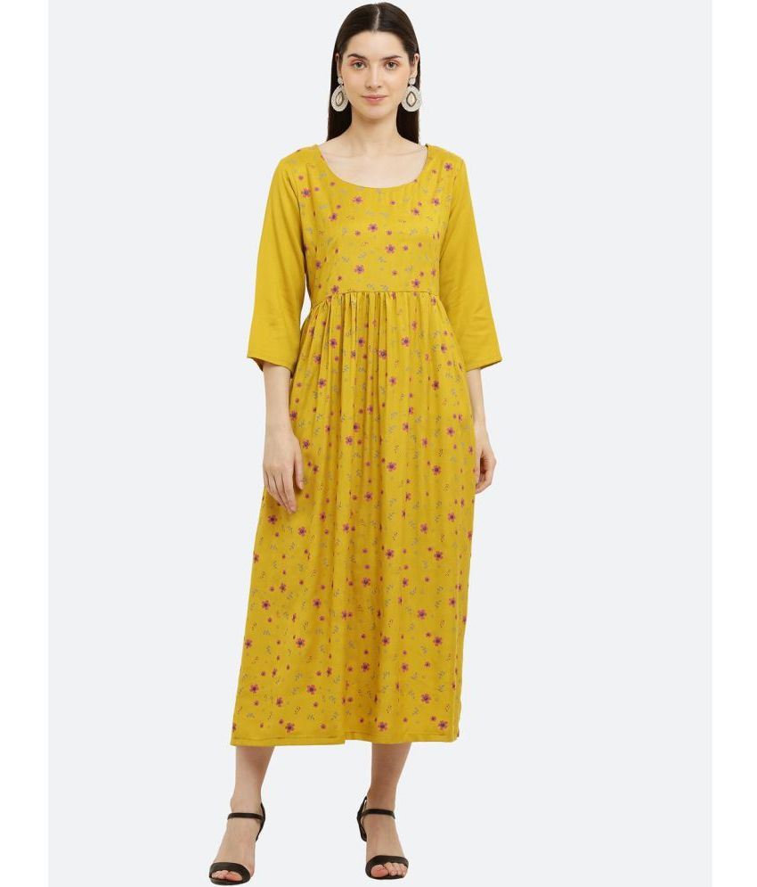     			Pret By Kefi - Mustard Cotton Women's Fit & Flare Dress ( Pack of 1 )