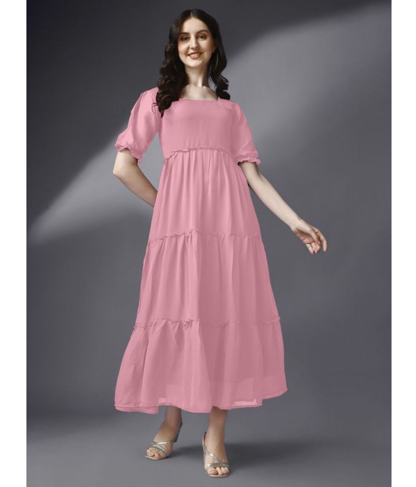    			RAIYANI FASHION - Pink Georgette Women's Fit & Flare Dress ( Pack of 1 )
