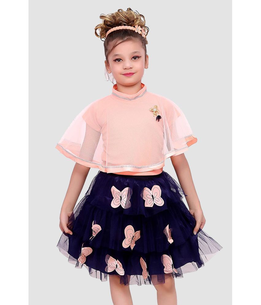     			9stiches - Peach Net Girls Top With Skirt ( Pack of 1 )