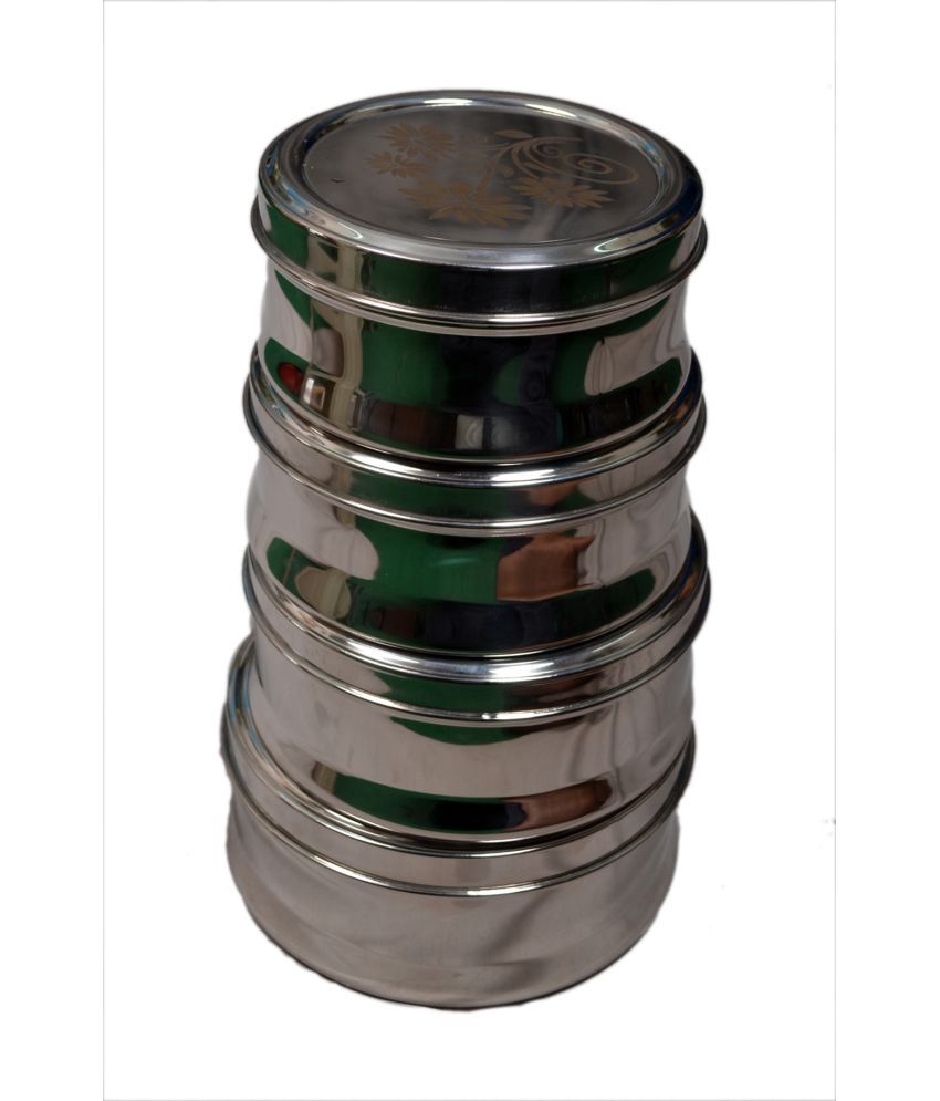     			AQUIRIOS - PURI DABBA Steel Silver Food Container ( Set of 1 )