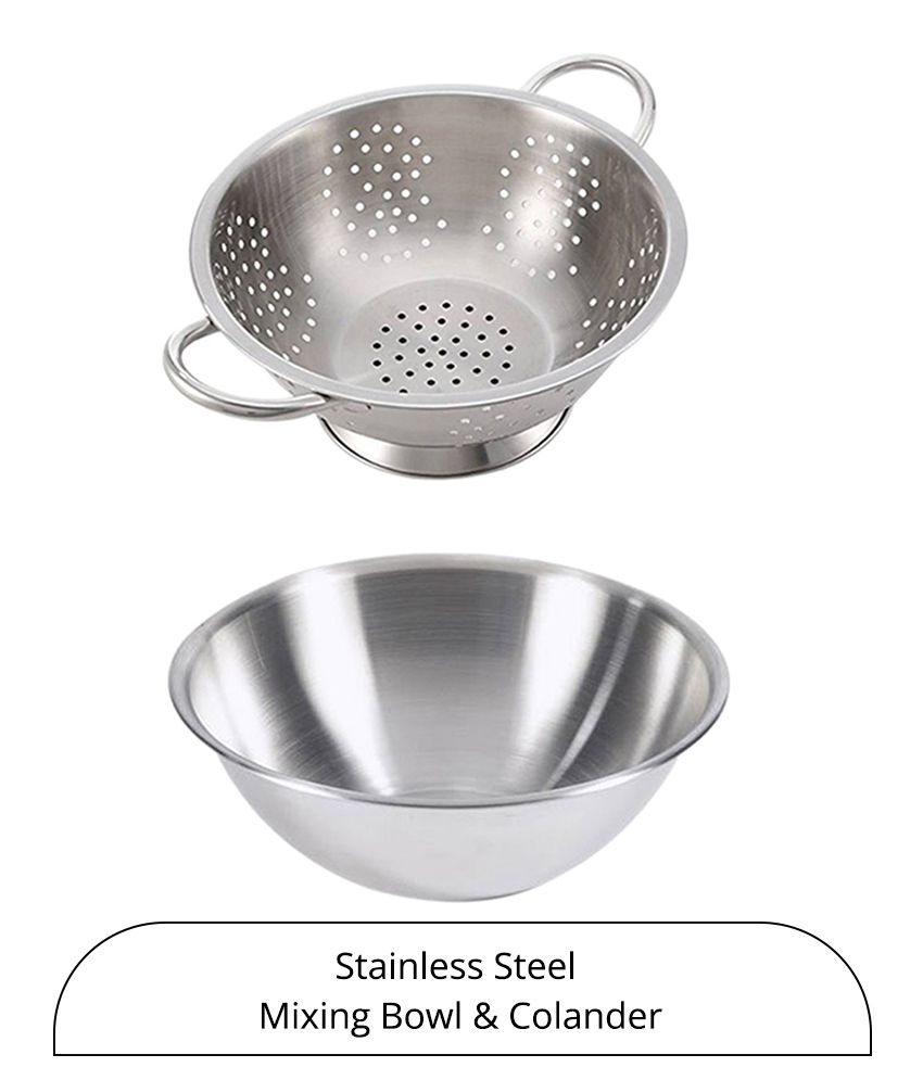     			HOMETALES Stainless Steel Kitchen Serving, Mixing Bowl & Colander Set 2000 mL ( Set of 2 )