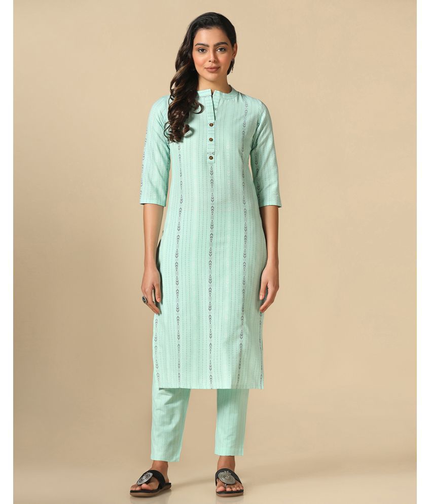    			Hritika - Turquoise Straight Cotton Blend Women's Stitched Salwar Suit ( Pack of 1 )