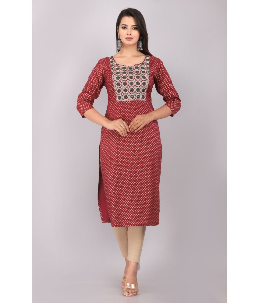     			JC4U - Maroon Rayon Women's Straight Kurti ( Pack of 1 )