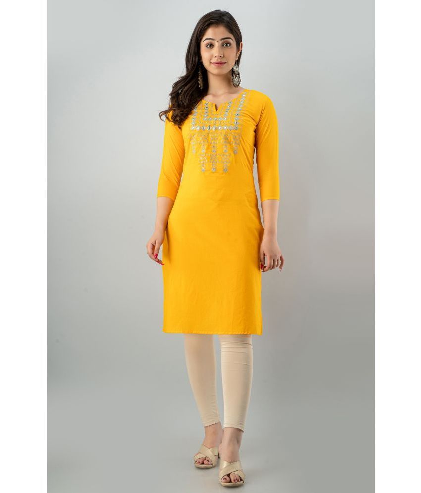     			KSHARAA - Yellow Cotton Women's Straight Kurti ( Pack of 1 )