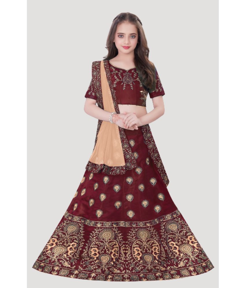     			MATHAE - Maroon Satin Girls Lehenga Choli Set ( Pack of 1 )