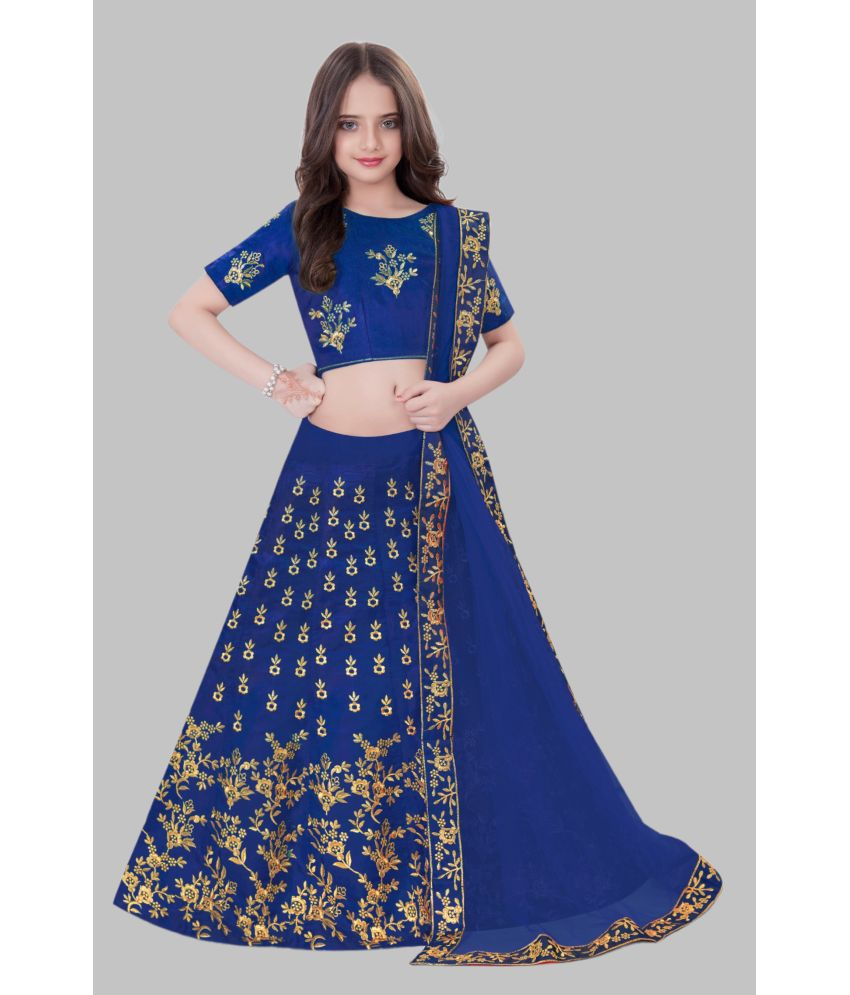     			MATHAE - Royal Blue Satin Girls Lehenga Choli Set ( Pack of 1 )