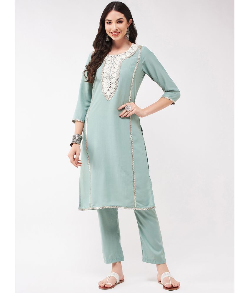     			Pannkh - Green Art Silk Women's Straight Kurti ( Pack of 1 )