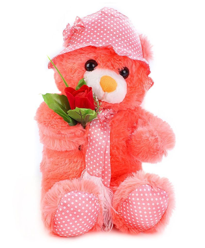    			Tickles Orange Teddy with Rose Stuffed Soft Plush Toy Kids Birthday 45 cm