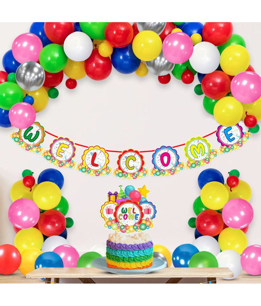     			Zyozi Welcome Decorations Props Material Combo 1 Set Welcome Banner, 25 Pcs Balloons & 1 Pcs Cake Topper (Pack of 27)