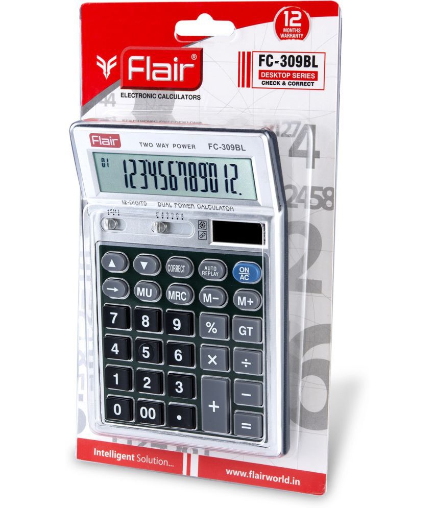     			Flair FC - 309BL Basic Calculator Dual Power 12 Digit Silver Color Plastic Body