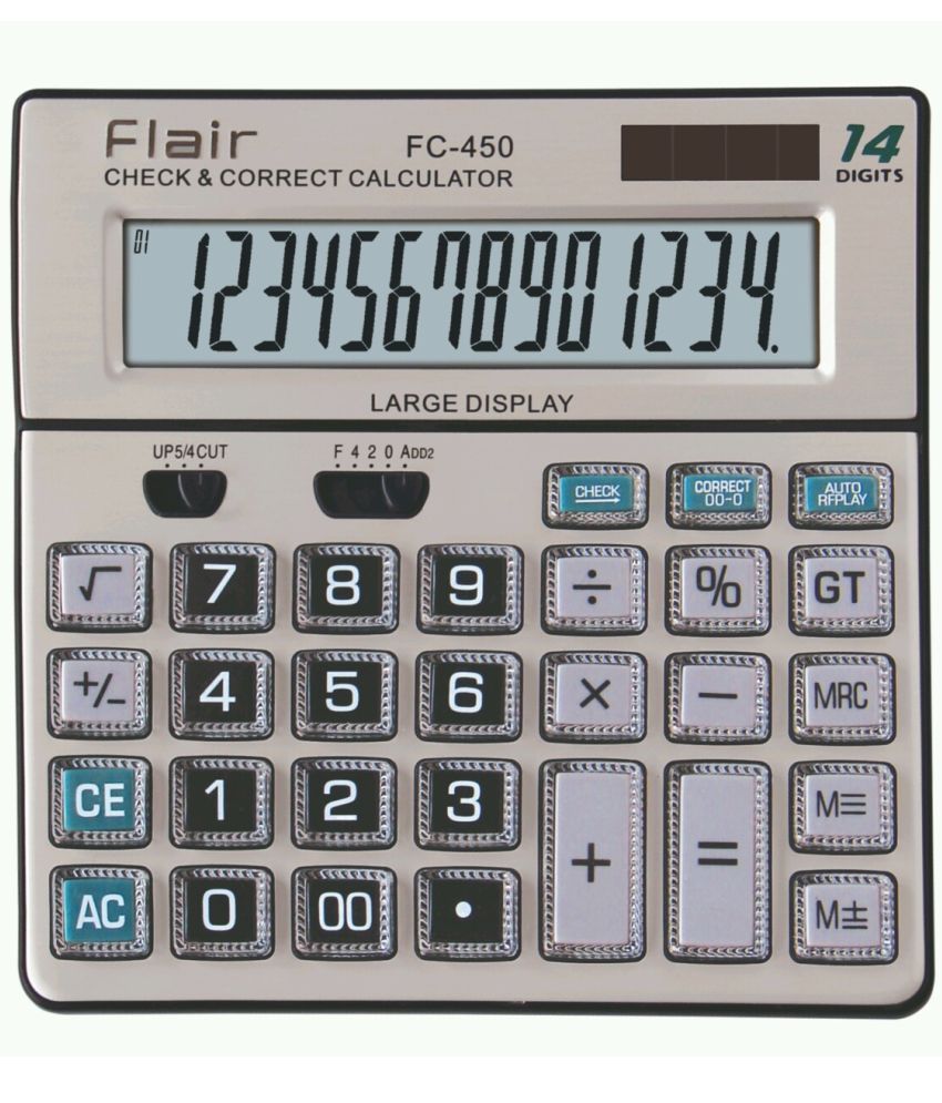     			Flair FC-450 Basic Calculator Dual Power 14 Digit Grey Color Special Keys with Keyboard