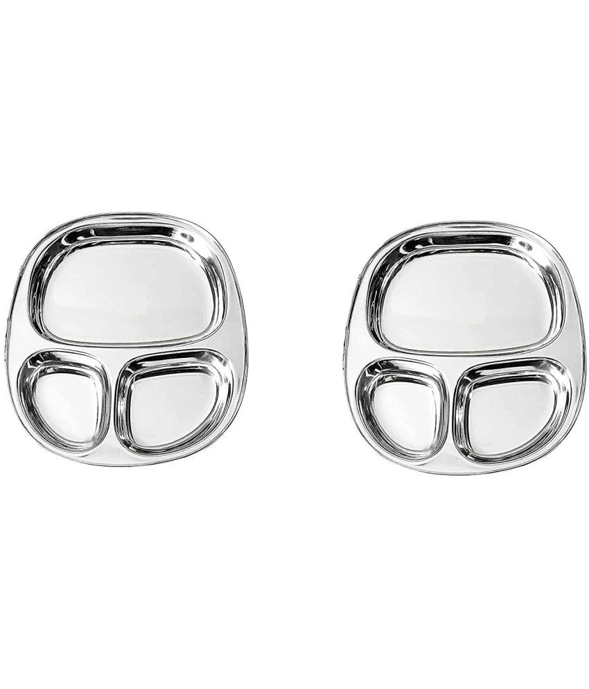     			HOMETALES 2 Pcs Stainless Steel Silver Partition Plate