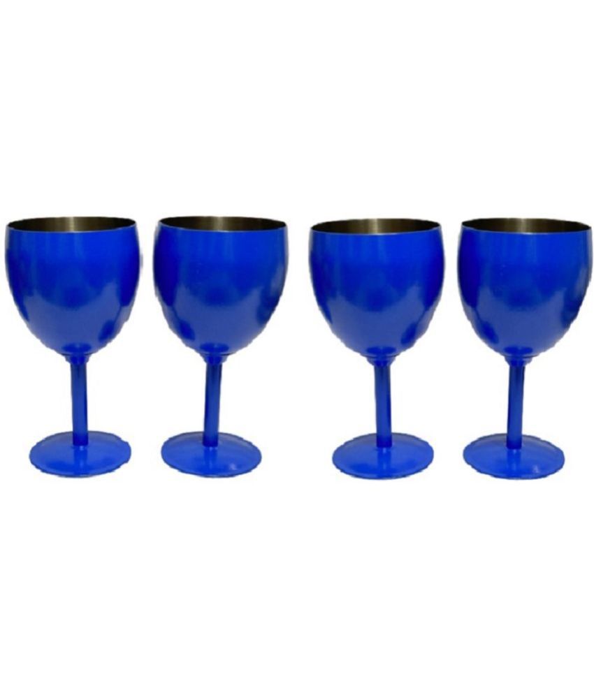    			HOMETALES - Wine Glass Set Blue Steel Glasses Set 250 ml ( Pack of 4 )
