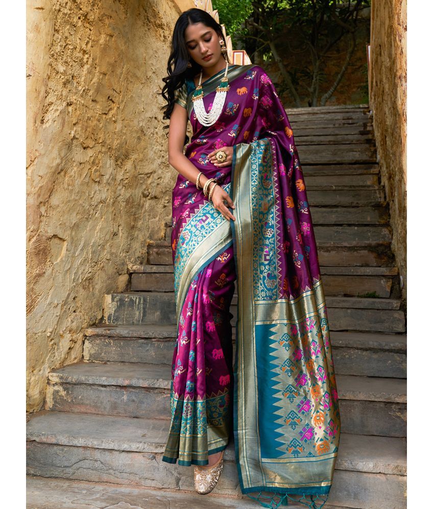     			Janasya - Wine Cotton Silk Saree With Blouse Piece ( Pack of 1 )