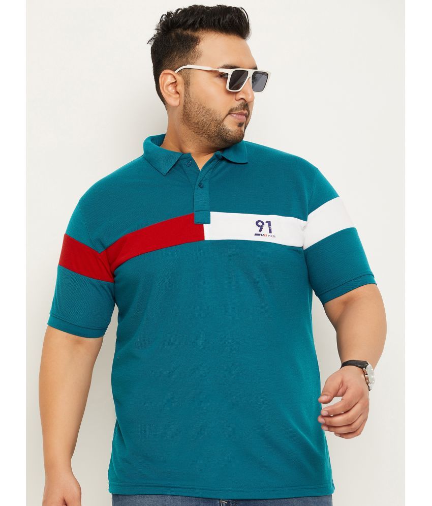     			MXN Pack of 1 Cotton Blend Regular Fit Colorblock Half Sleeves Men's Polo T Shirt ( Teal Blue )