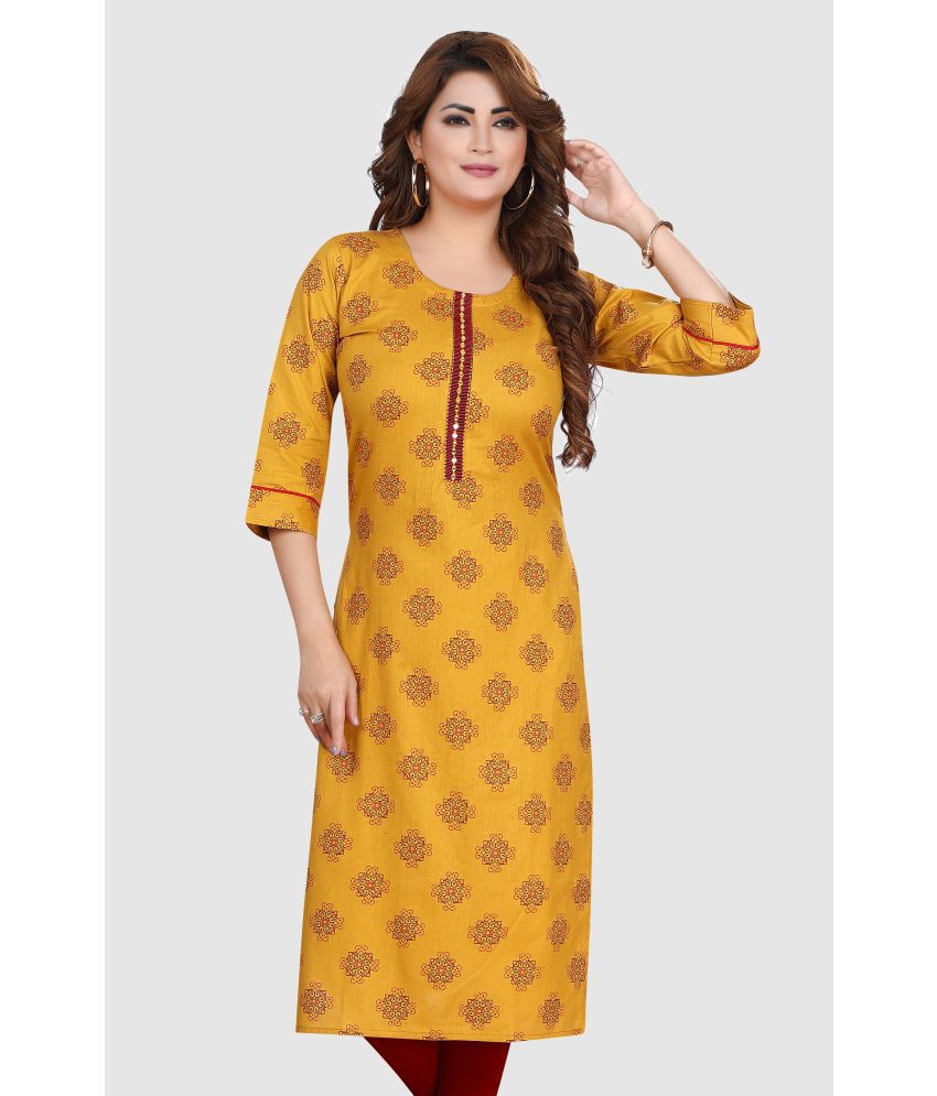     			Meher Impex - Gold Cotton Women's Straight Kurti ( Pack of 1 )