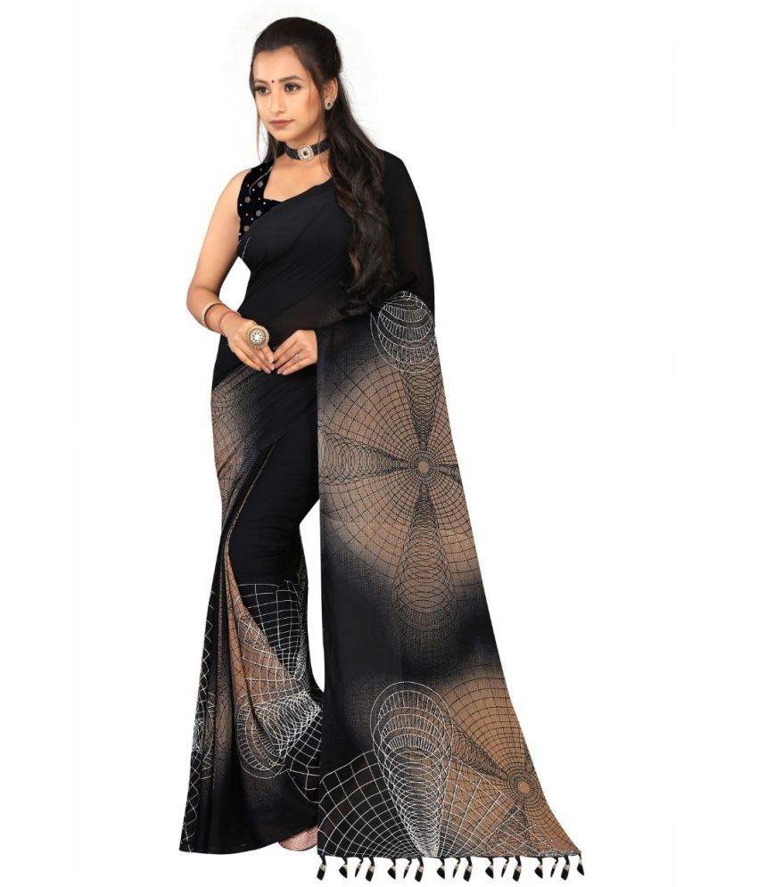     			Vibhagyaa - Black Georgette Saree With Blouse Piece ( Pack of 1 )