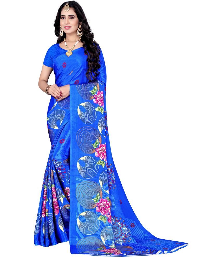     			Vibhagyaa - Blue Crepe Saree With Blouse Piece ( Pack of 1 )