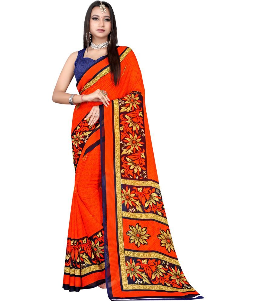     			Vibhagyaa - Orange Georgette Saree With Blouse Piece ( Pack of 1 )