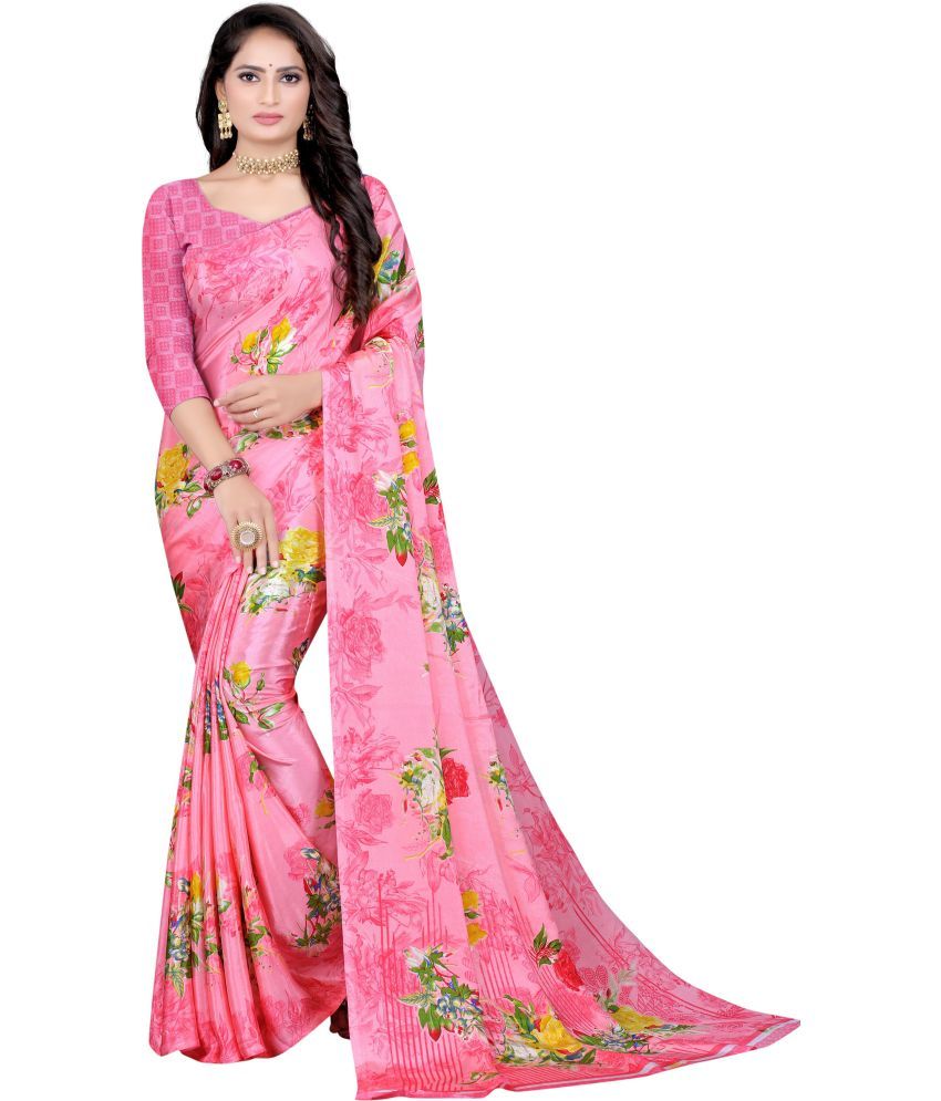     			Vibhagyaa - Pink Crepe Saree With Blouse Piece ( Pack of 1 )