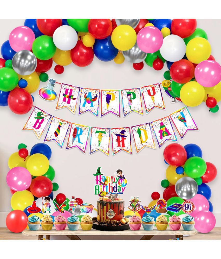     			Zyozi Multicolor Hari Pottar Birthday Decorations, Hari Pottar Birthday Party Supplies for Kids, Hari Pottar Party Decorations Include Banner, Balloon, Cake Topper and Cupcake Toppers (PACK OF 37)
