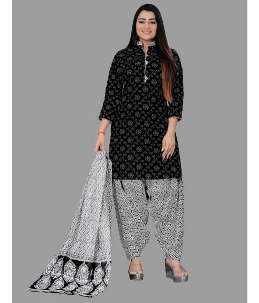     			shree jeenmata collection - Black Straight Cotton Women's Stitched Salwar Suit ( Pack of 1 )