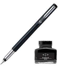 Parker Vector Standard CT Fountain Pen - Black + Quink Ink Bottle - Black (30ML)
