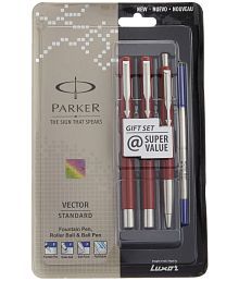 Parker Vector Standard Fountain Pen, Roller Ball Pen and Ball Pen (Red)