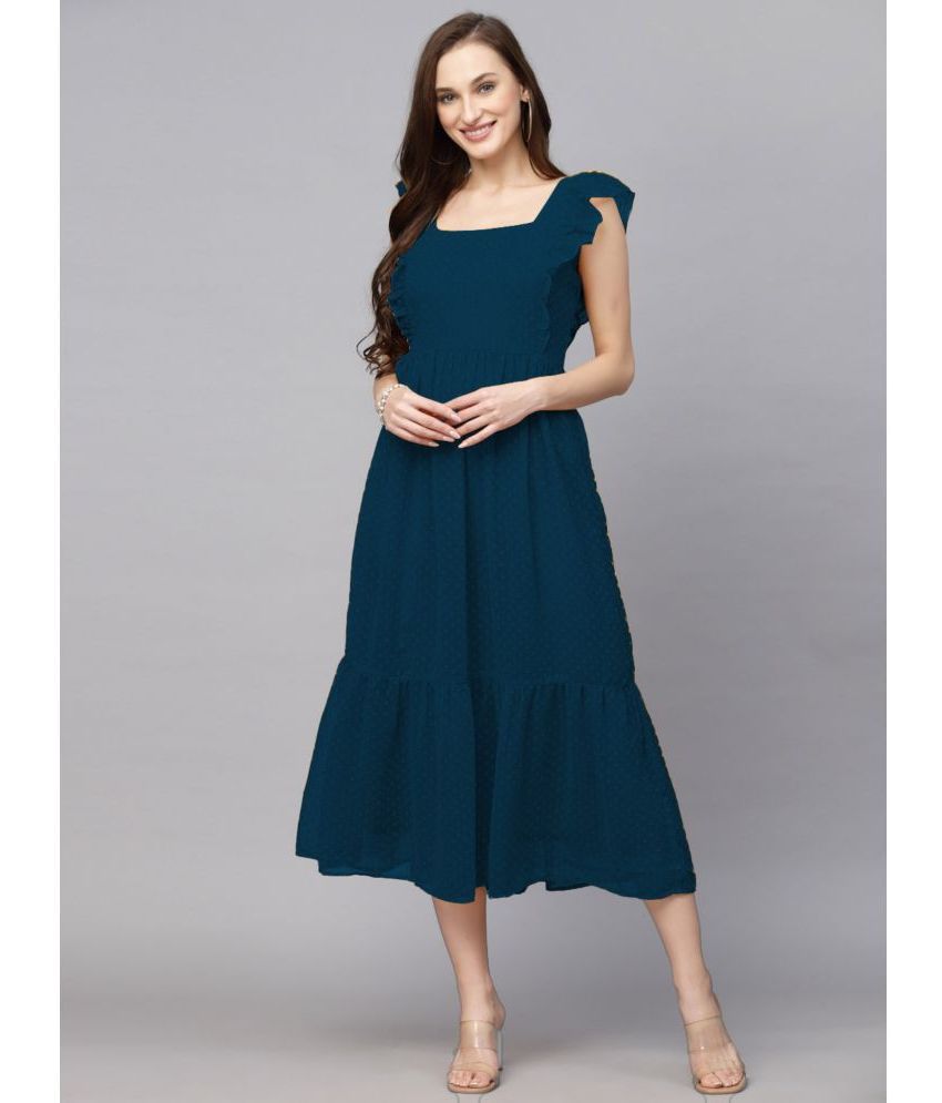     			JULEE - Blue Georgette Women's Fit & Flare Dress ( Pack of 1 )