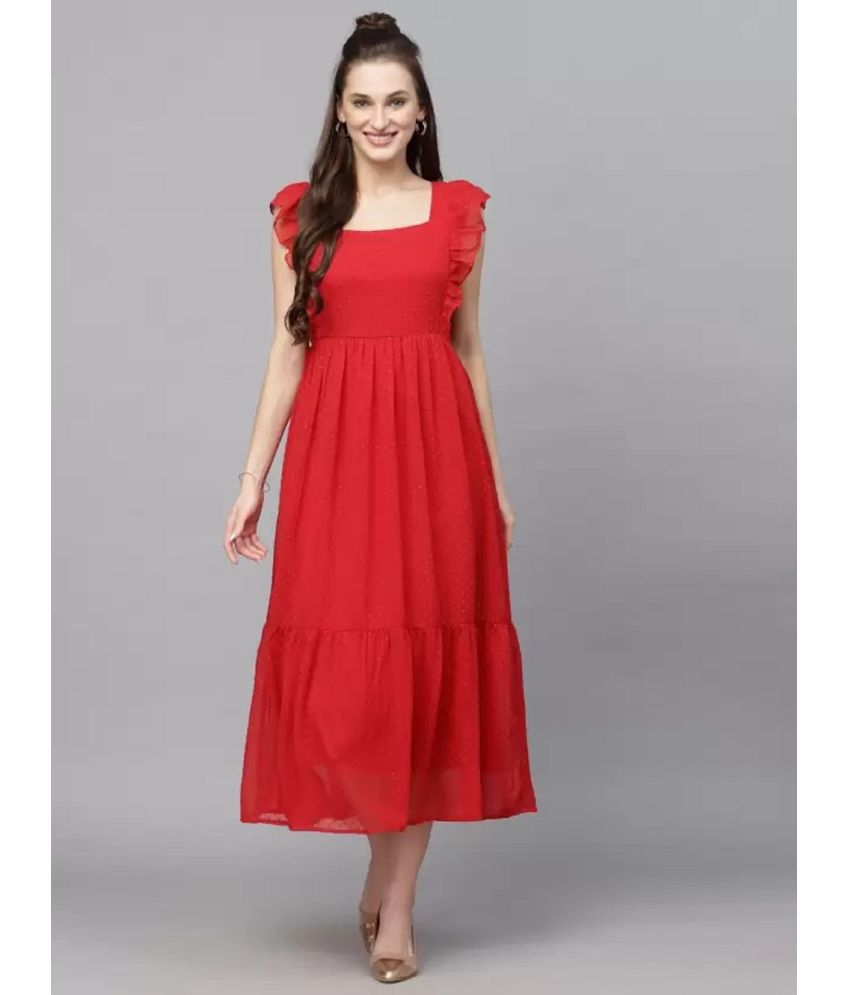     			JULEE - Red Georgette Women's Fit & Flare Dress ( Pack of 1 )