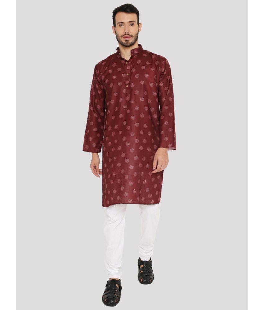     			Maharaja - Maroon Linen Regular Fit Men's Kurta Pyjama Set ( Pack of 1 )